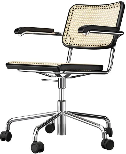 Thonet S 64 VDR Swivel Kontorstol med Armlener Krom/Sort Beiset Bøk